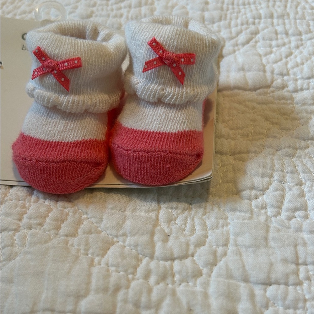 Carter's Pink and White Baby Booties NWT